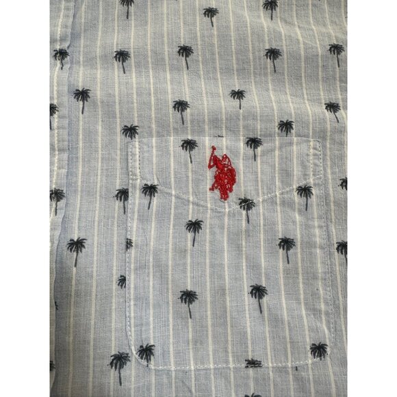 U.S. POLO ASSN. Mens Polo Shirt size Medium Blue with White stripes & Palm Trees - Picture 3 of 11